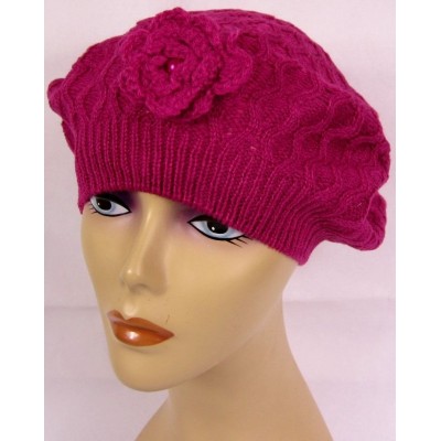 PICK 1BEAUTIFUL LIGHT KNIT BERET  WITH FLOWER  WINTER HAT  TAM    ONE SIZE   eb-51099042